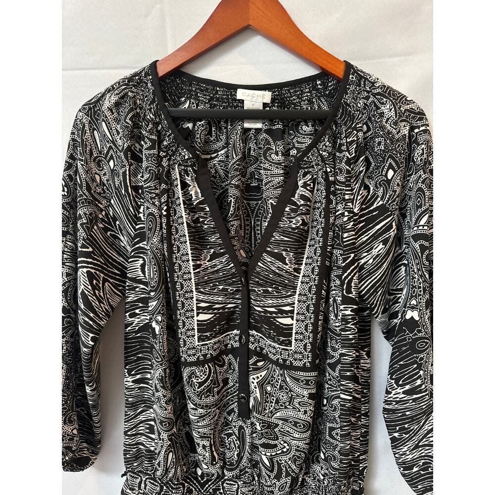 Cache M Knee Length Black and White Patterned Dress